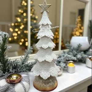18" White Glitter Icing Scrollwork Victorian Gingerbread Christmas Tree New